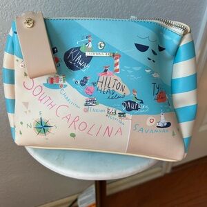 Spartina 449 Coastal Map South Carolina Cosmetic Bag/Pouch- Blue and Cream